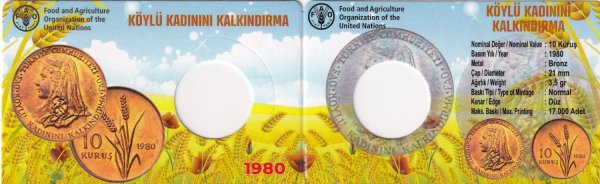 1980 YILI 10 KURUŞ BRONZ FAO KÖYLÜ KADININI KALKINDIRMA TEKLİ ÖZEL KİT