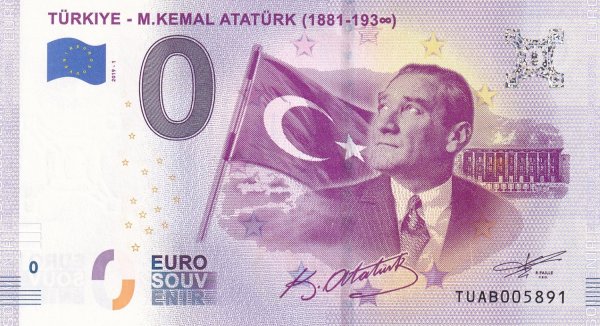 TÜRKİYE-M.KEMAL ATATÜRK HATIRA "0" EURO ÇİL