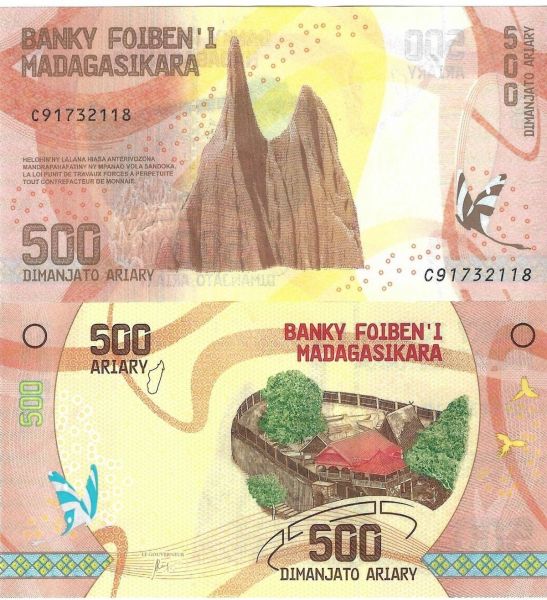 MADAGASKAR 500 ARİARY YABANCI KAĞIT PARA ÇİL (UNC) KOLEKSİYON PARA