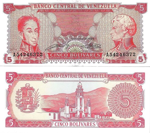 VENEZUELA 1989 YILI 5 BOLİVARES YABANCI KAĞIT PARA ÇİL (UNC) KOLEKSİYON PARA