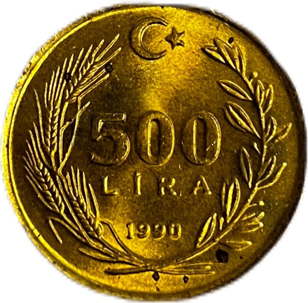 1990 TÜRKİYE CUMHURİYETİ 500 LİRA PİRİNÇ ÇİL+(LEKELİ)