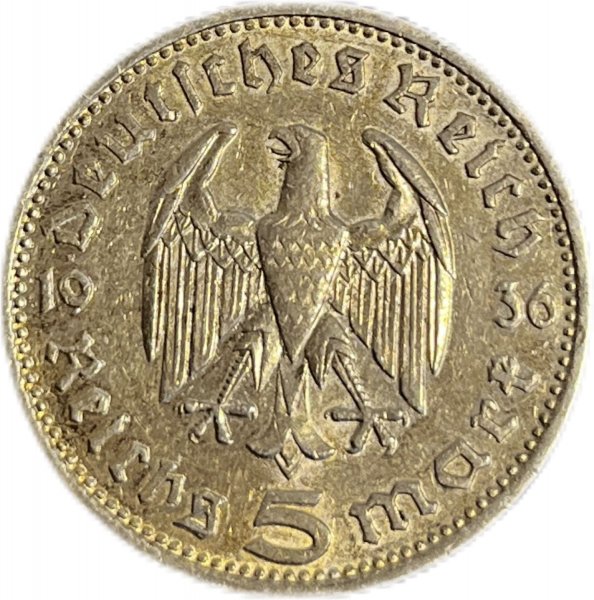 1936 ALMANYA 5 REICHSMARK GÜMÜŞ ÇA+